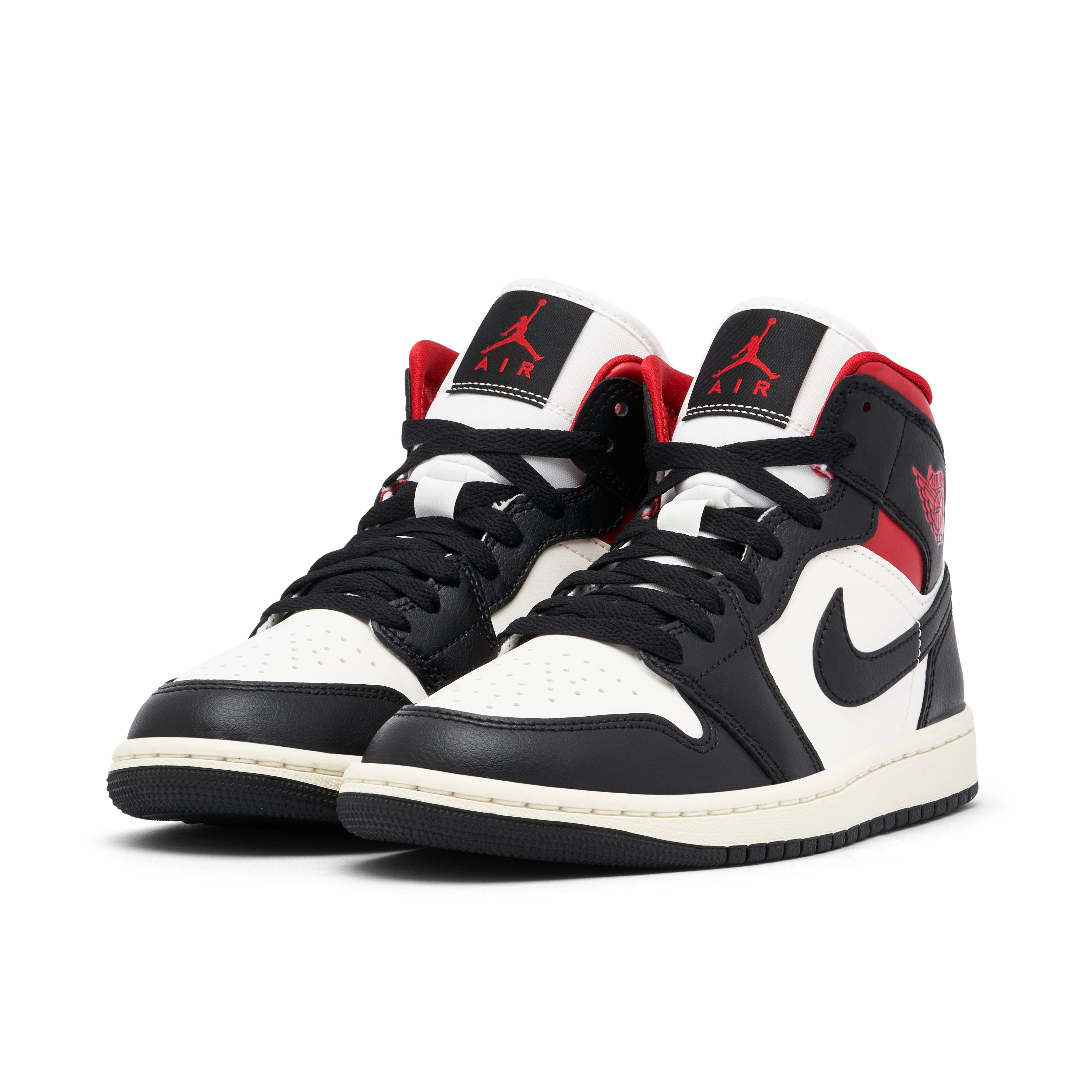 Air Jordan 1 Mid Black White Gym Red Womens | BQ6472-061 | Laced