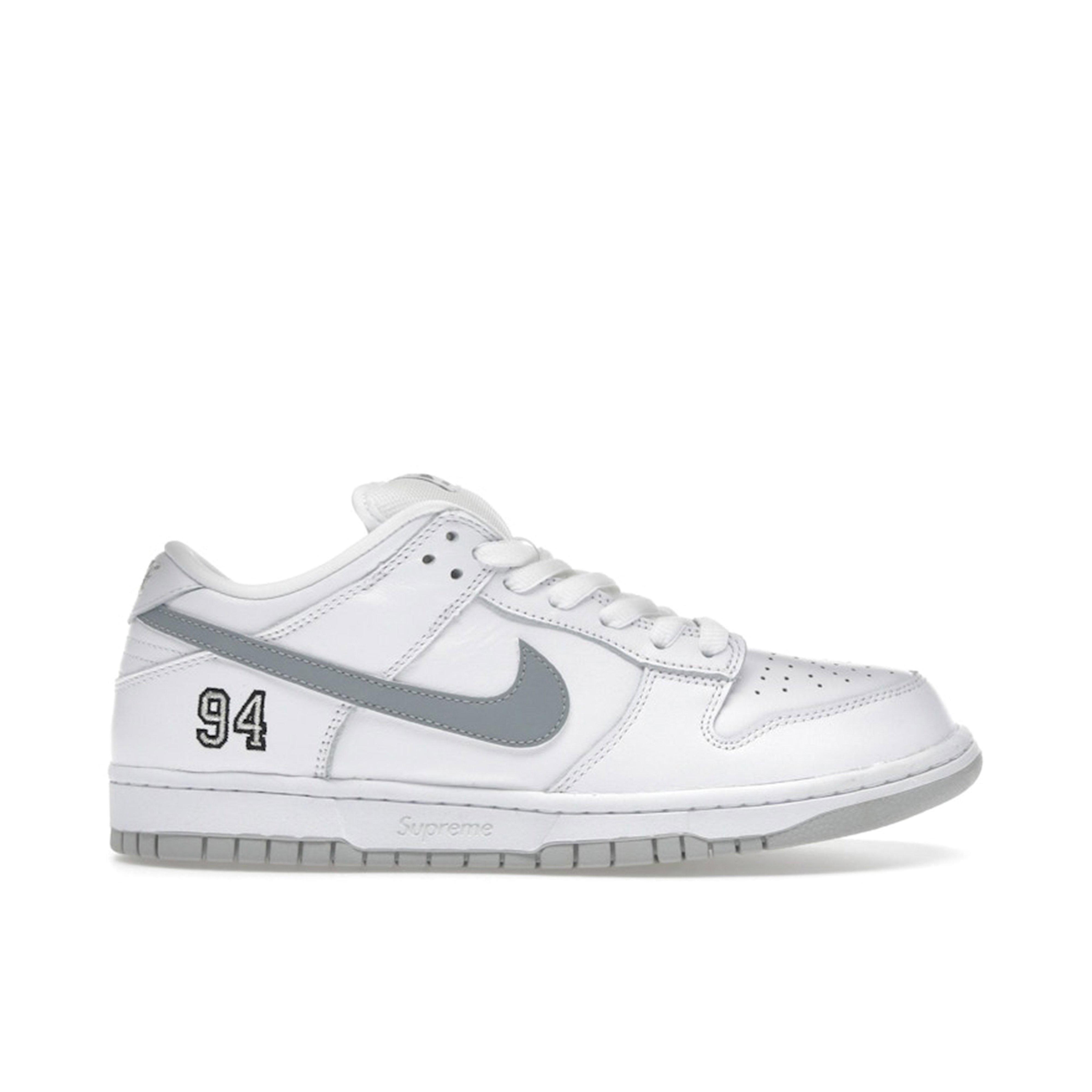 Nike SB Dunk Low Supreme 94 White Metallic Silver | HQ8487-100 | Laced