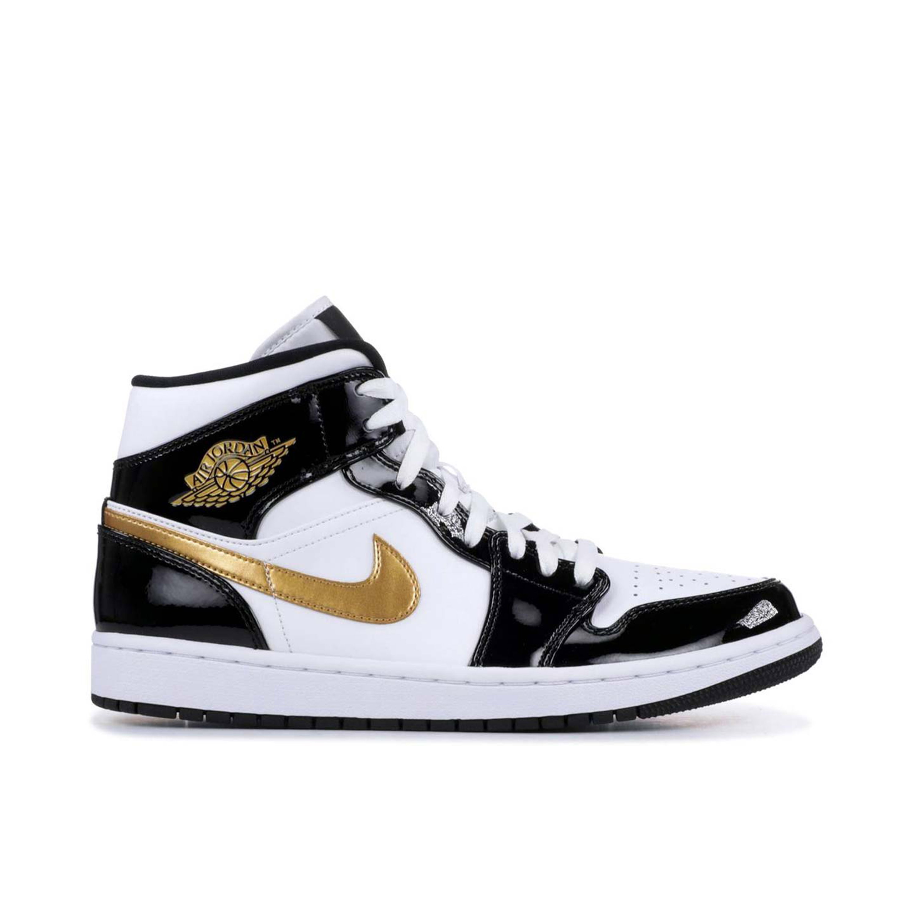Air Jordan 1 Mid Patent Black White Gold | 852542-007 | Laced