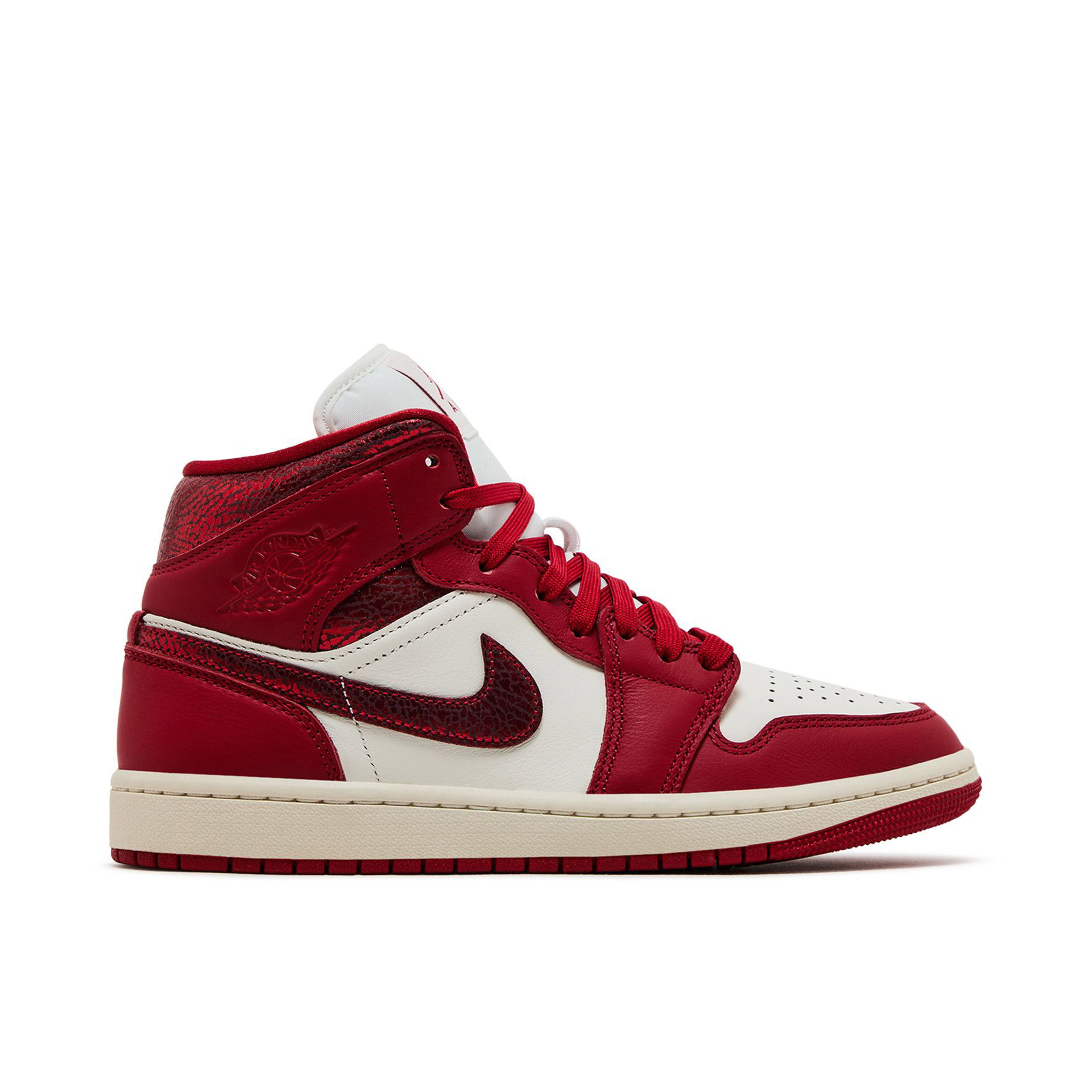 Air Jordan 1 Mid SE Red Cracked Leather Womens