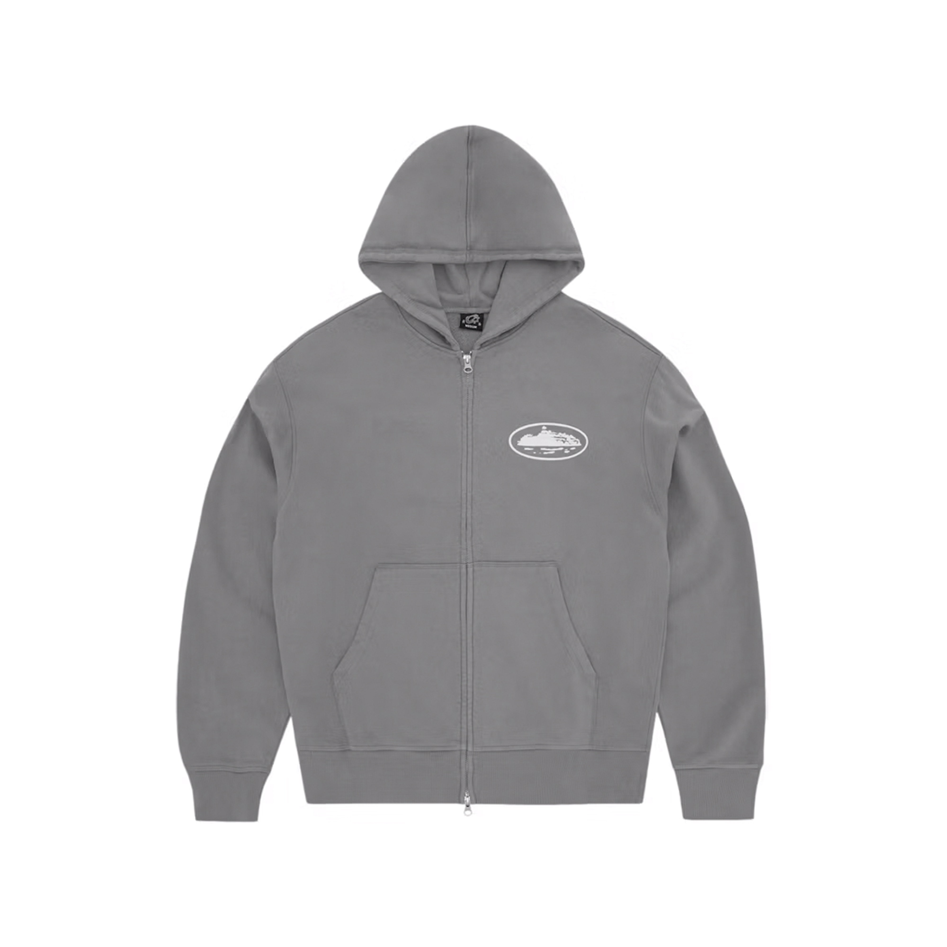 Corteiz Island Puff Print Zip Hoodie Gully Grey | CORTEIZ-00001