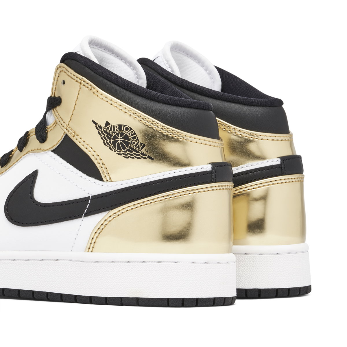 Jordan White and Gold Mid-Top Basketball Shoes Air Jordan 1 Mid Metallic Gold Black White GS | DC1420-700  main image 3