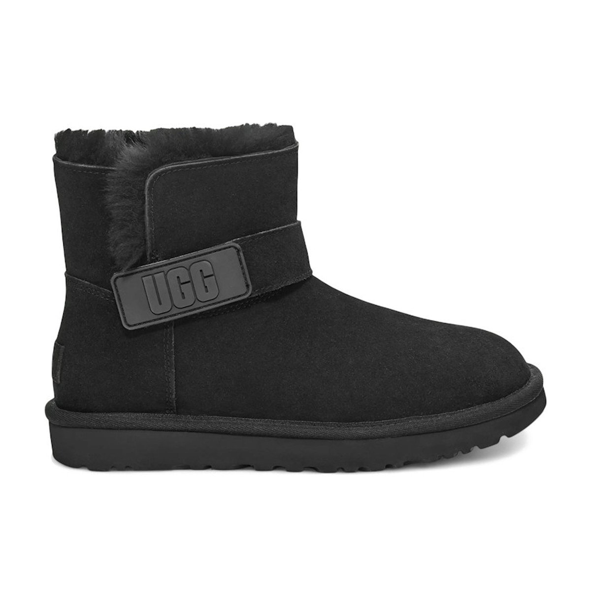 UGG Mini Bailey Graphic Logo Strap Boot Black Womens