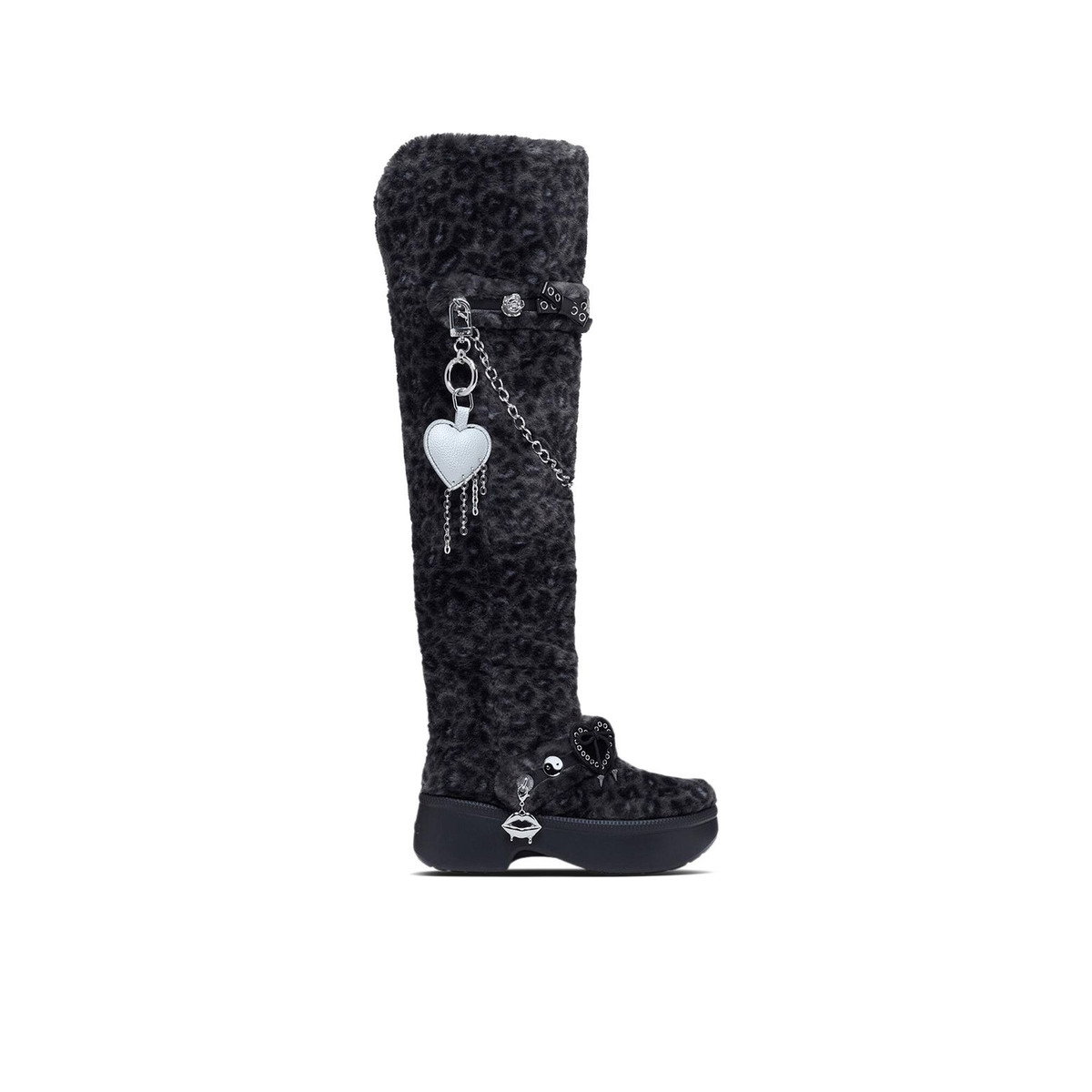 Crocs Classic Unfurgettable Knee High Boot Black Leopard Womens