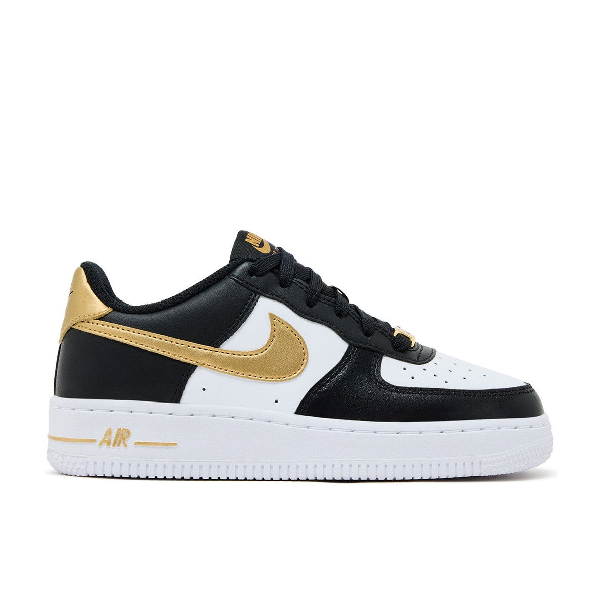 Nike Air Force 1 Low Black White Metallic Gold GS