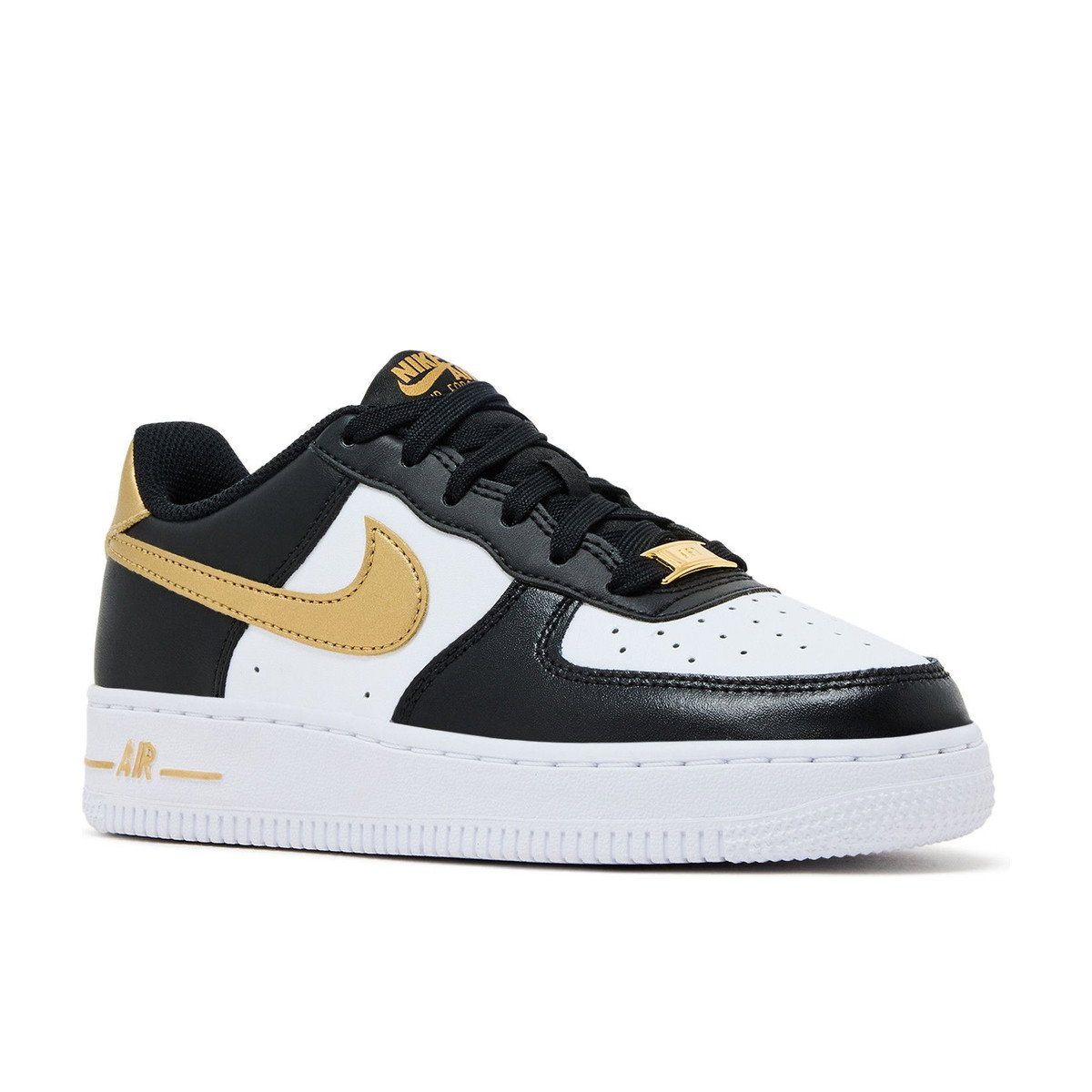 Nike Air Force 1 Low Black White Metallic Gold GS