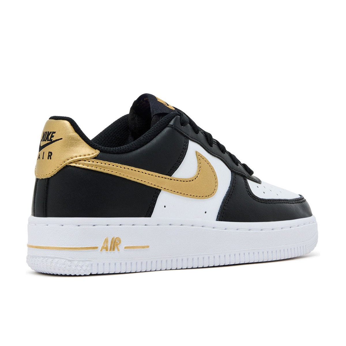 Nike Air Force 1 Low Black White Metallic Gold GS