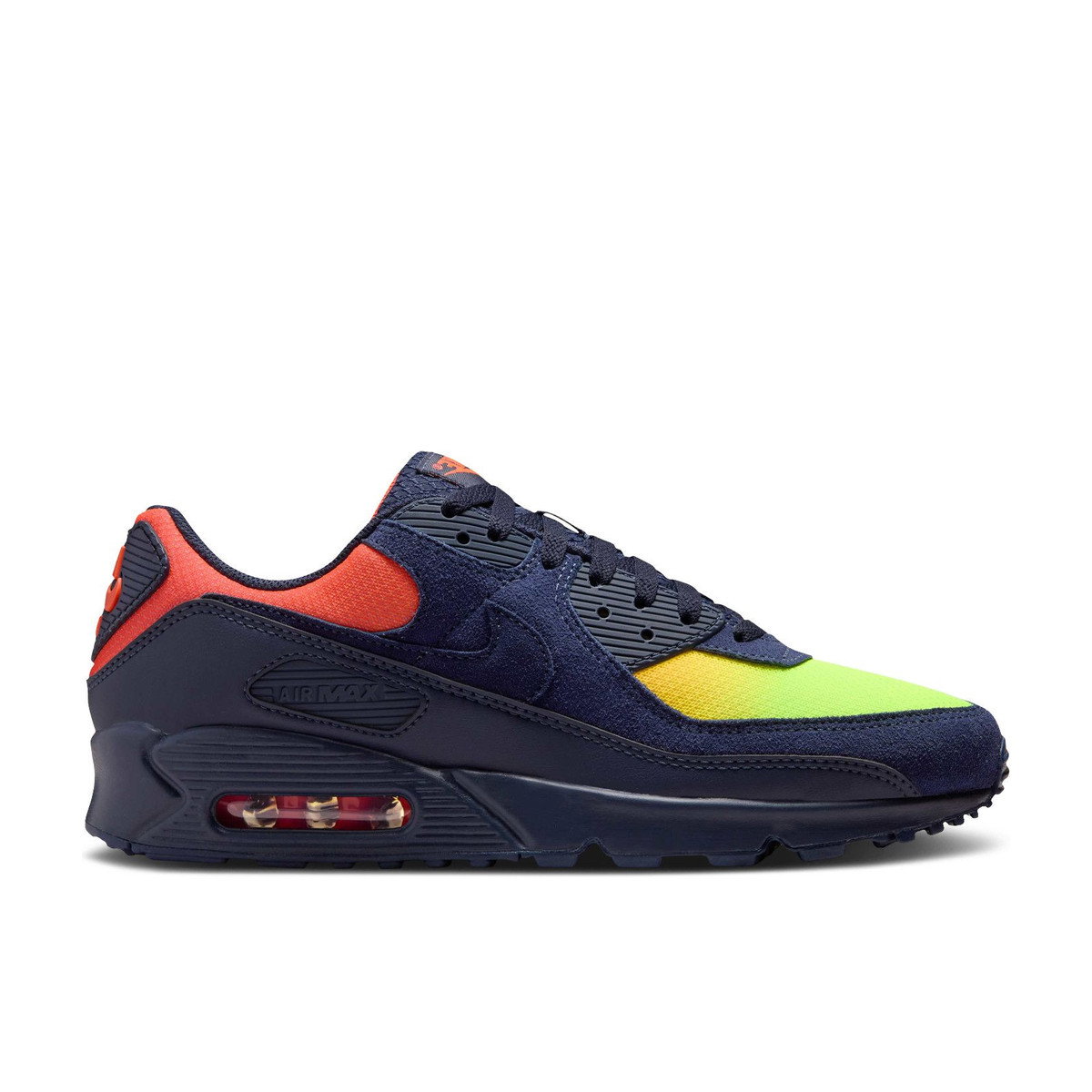 Nike Air Max 90 Blackened Blue Lemon Venom Hyper Crimson Gradient