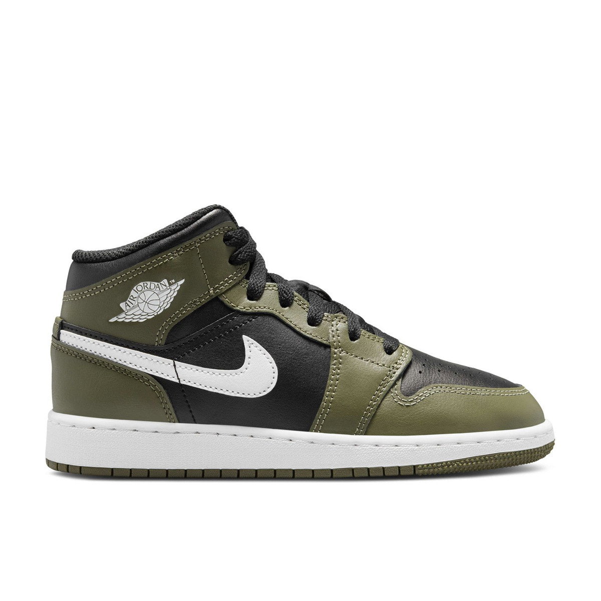 Air Jordan 1 Mid Black White Olive GS