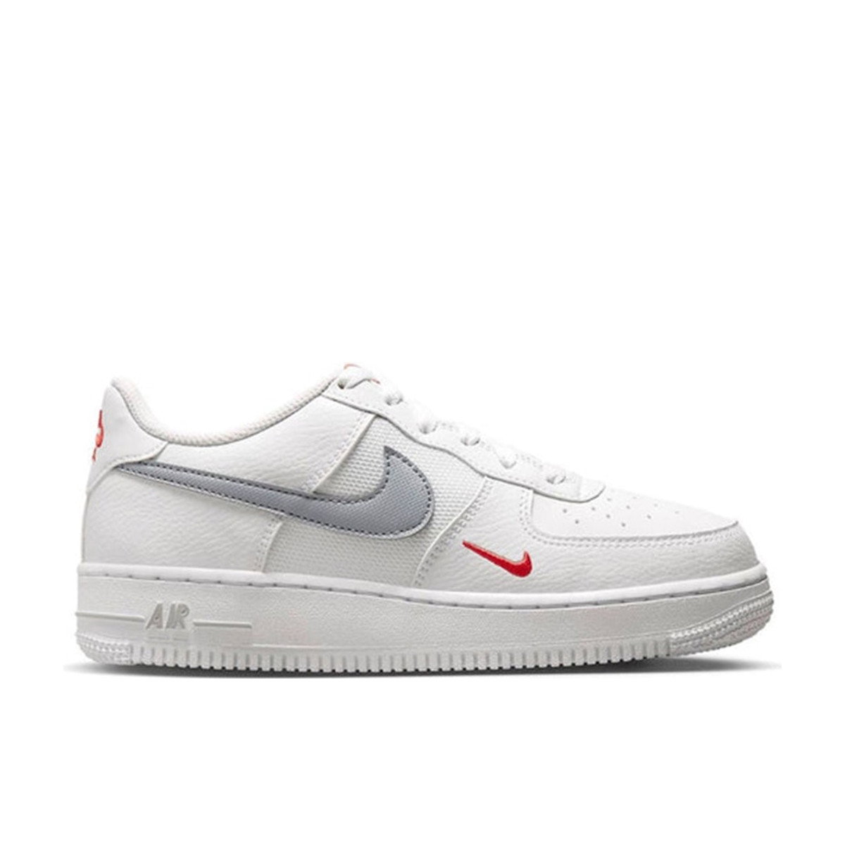 Nike Air Force 1 Low White Wolf Grey Crimson Mini Swoosh GS