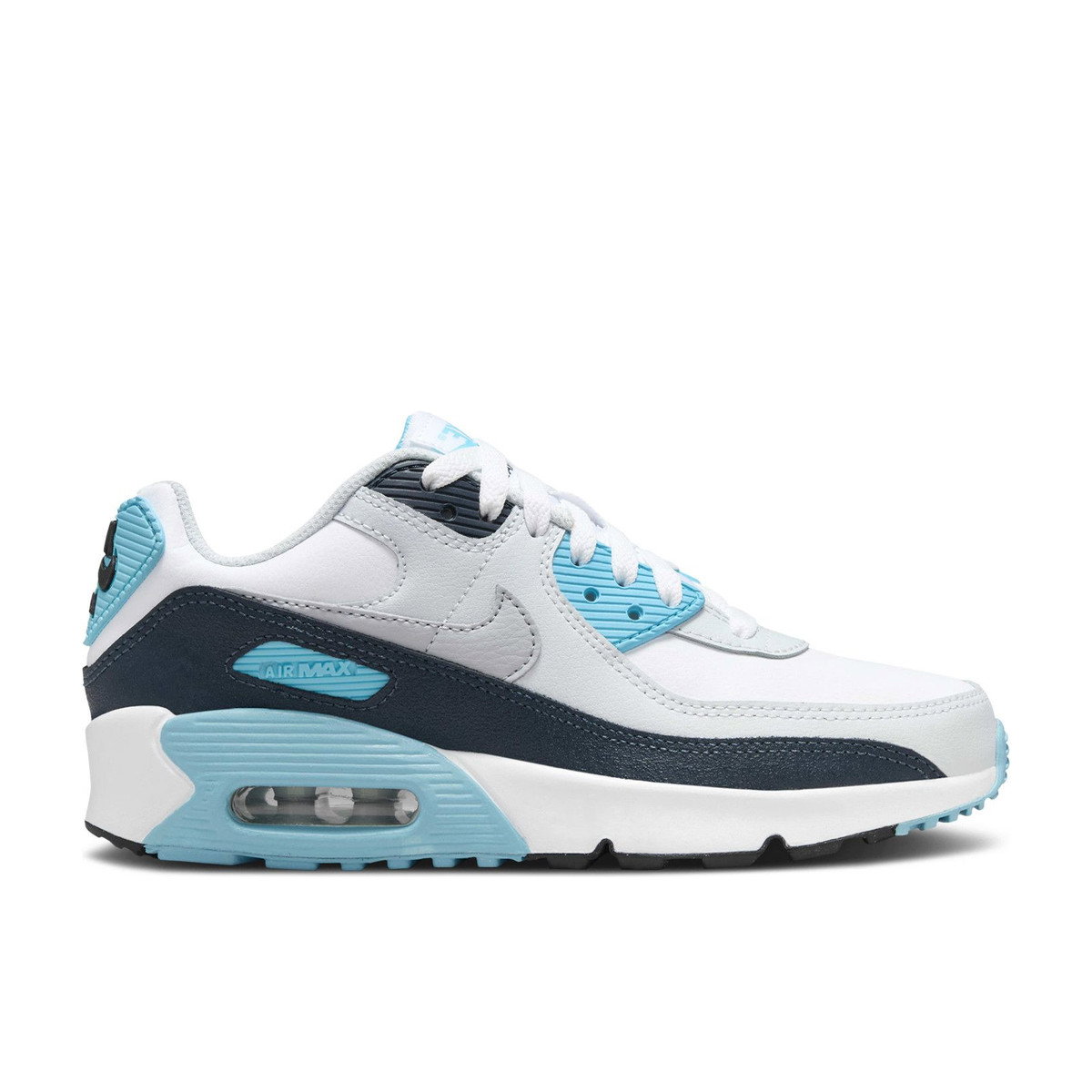 Nike Air Max 90 White Baltic Blue Armory Navy Wolf Grey GS