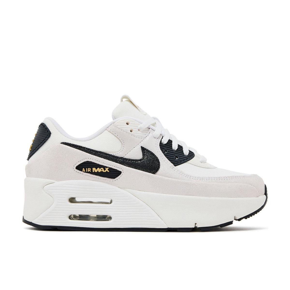 Nike Air Max 90 LV8 White Metallic Gold Black Womens