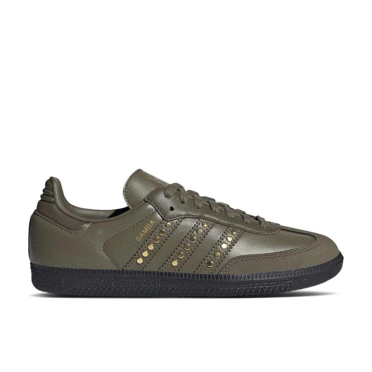 Adidas Samba OG Studded Stripes Dark Khaki Black Womens