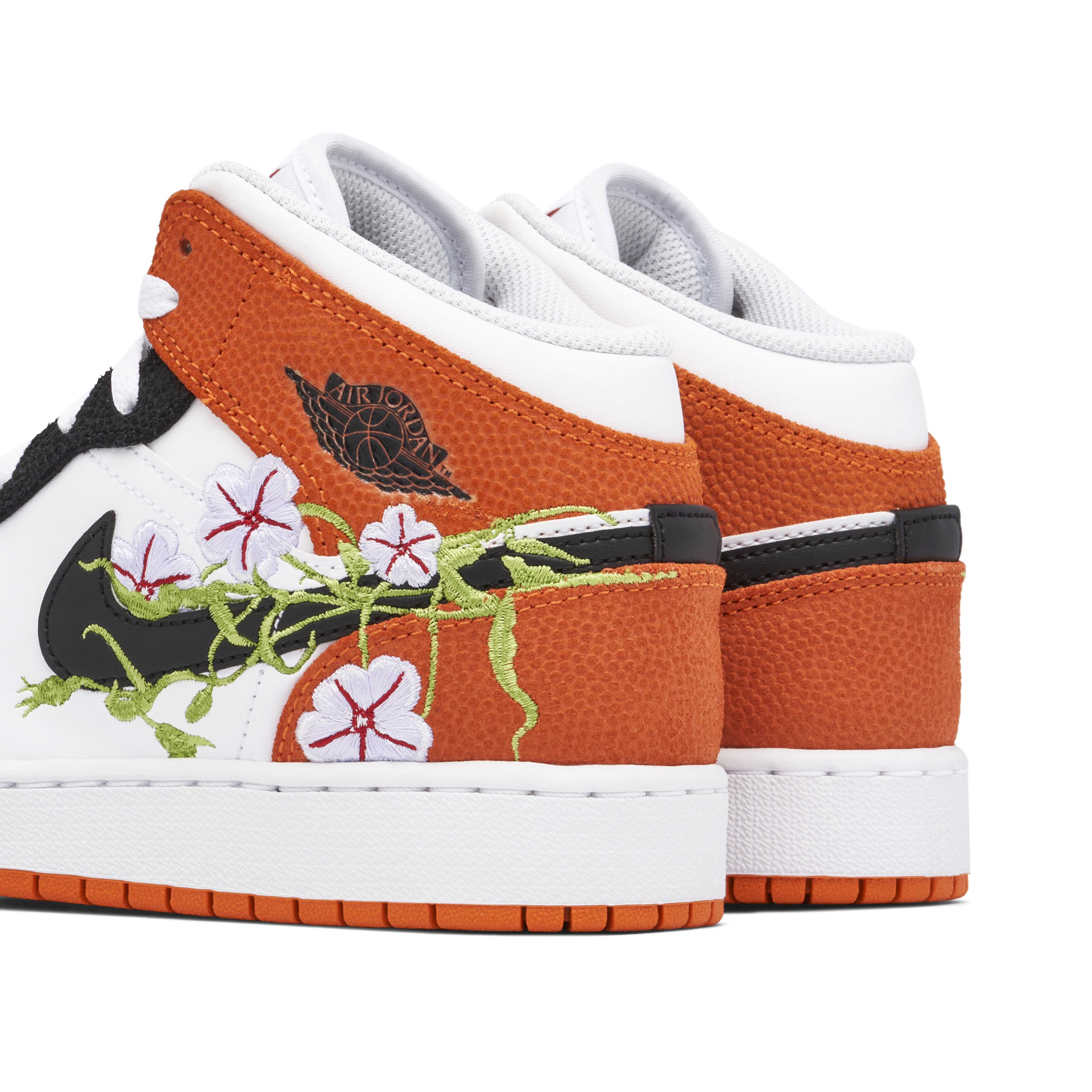 Air Jordan 1 Mid Floral Embroidery Black Orange GS | DQ8390-100