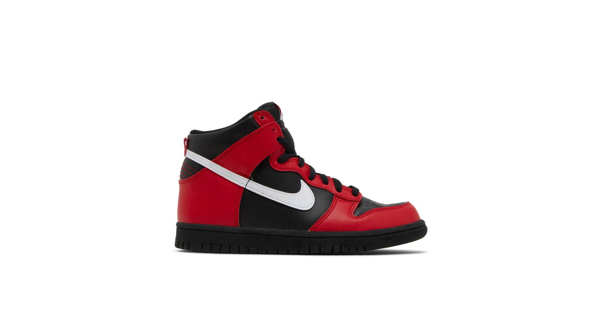 black dunk high red white