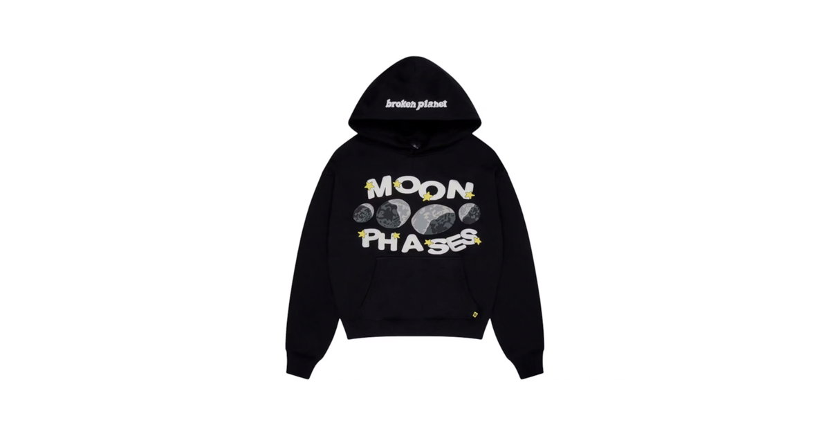 Broken Planet Moon Phases Hoodie Midnight Black | BROKEN-PLANET