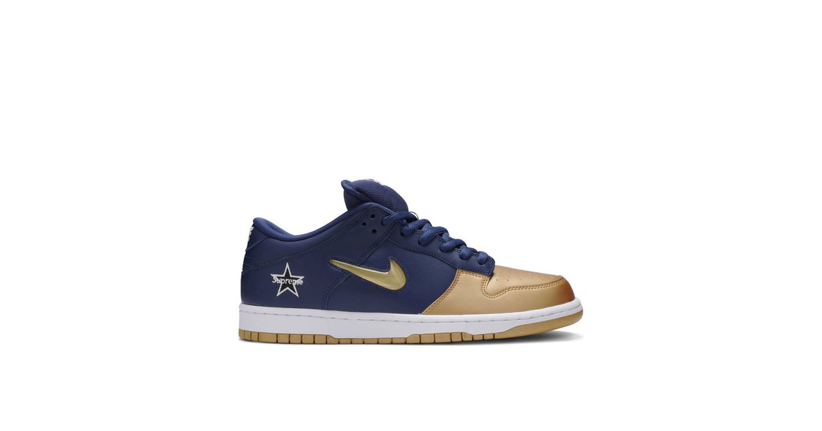Supreme x Nike SB Dunk Low Gold Navy | CK3480-700 | Laced