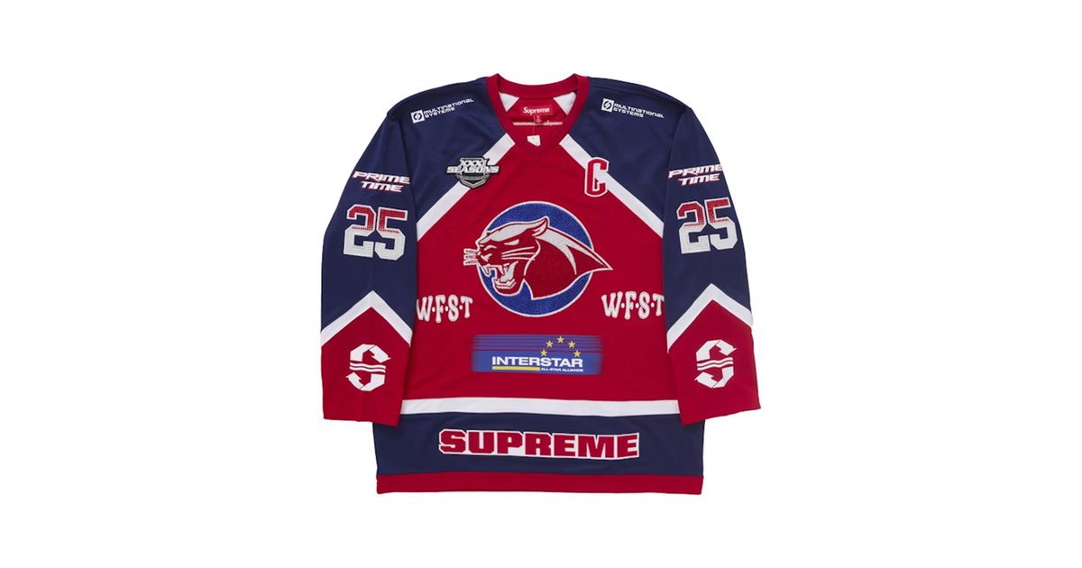 Supreme Rhinestone Hockey Jersey Red | SUPREME-01513 | Laced