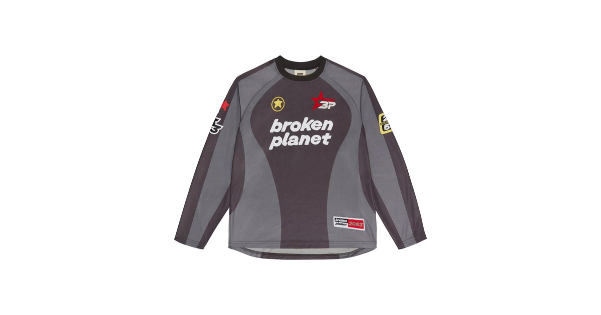 Broken Planet Football Long Sleeve Tee Black/Gray | BROKEN-PLANET