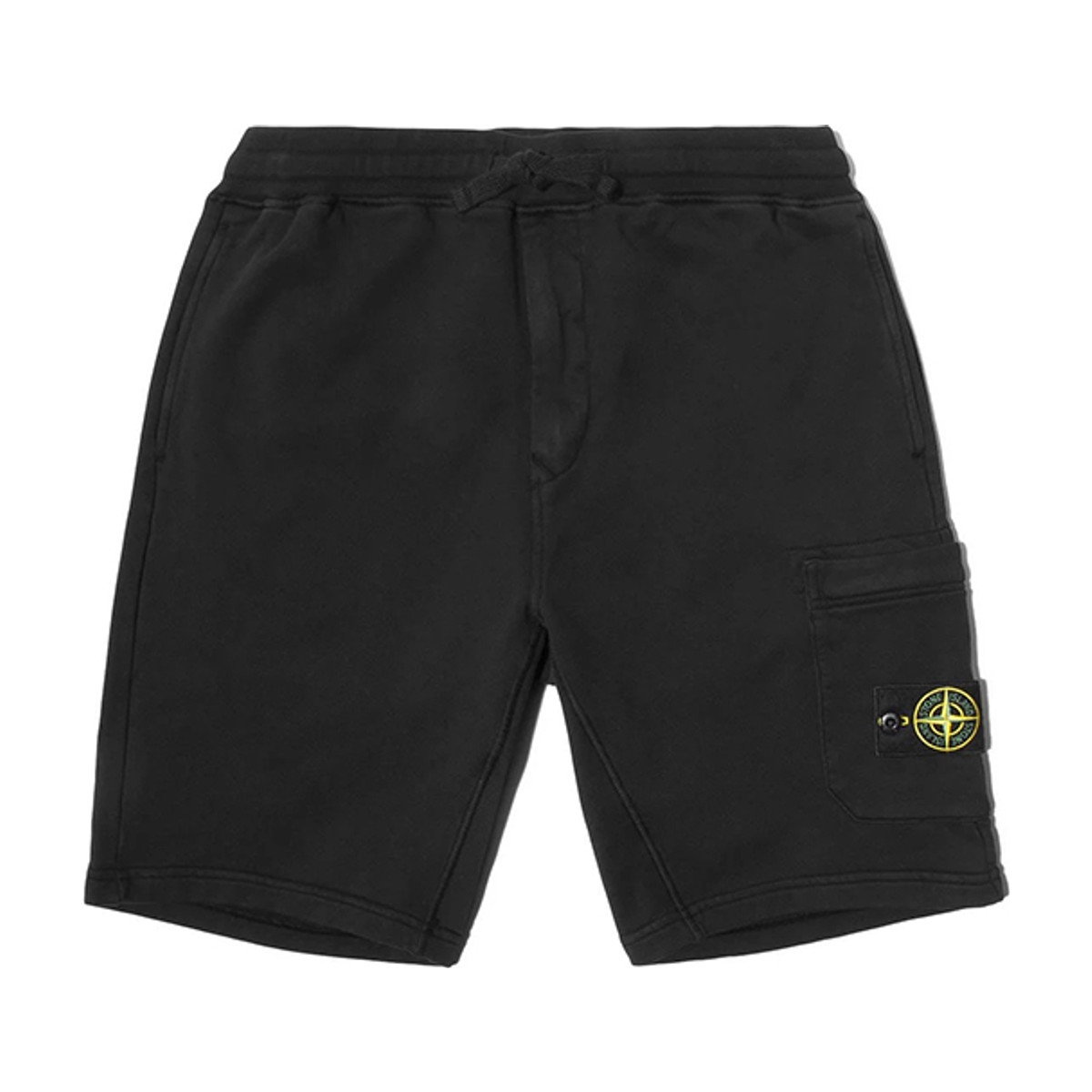 Stone Island Cotton Fleece Garment Dyed Logo Shorts Black